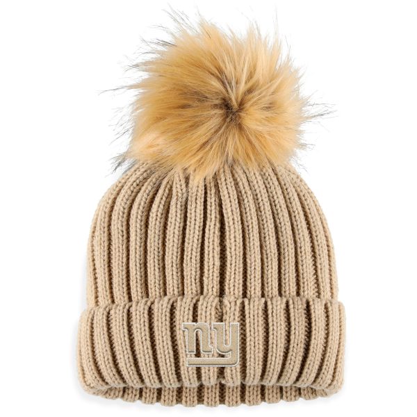 New York Giants womens wear by erin andrews natural new york giants neutral cuffed knit hat with pom | Giants Shop