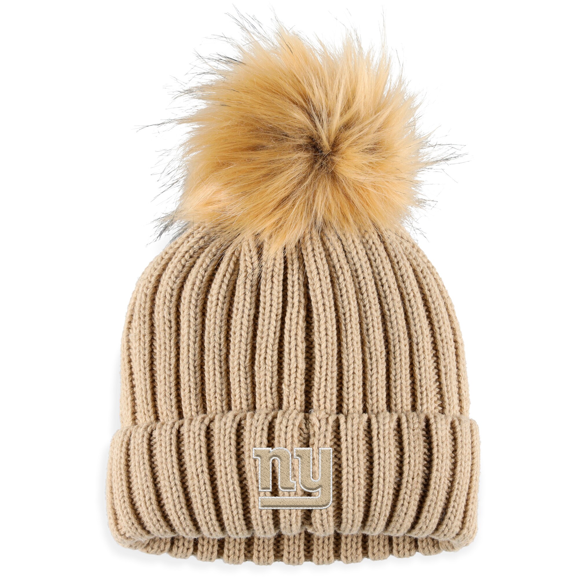 New York Giants womens wear by erin andrews natural new york giants neutral cuffed knit hat with pom | Giants Shop