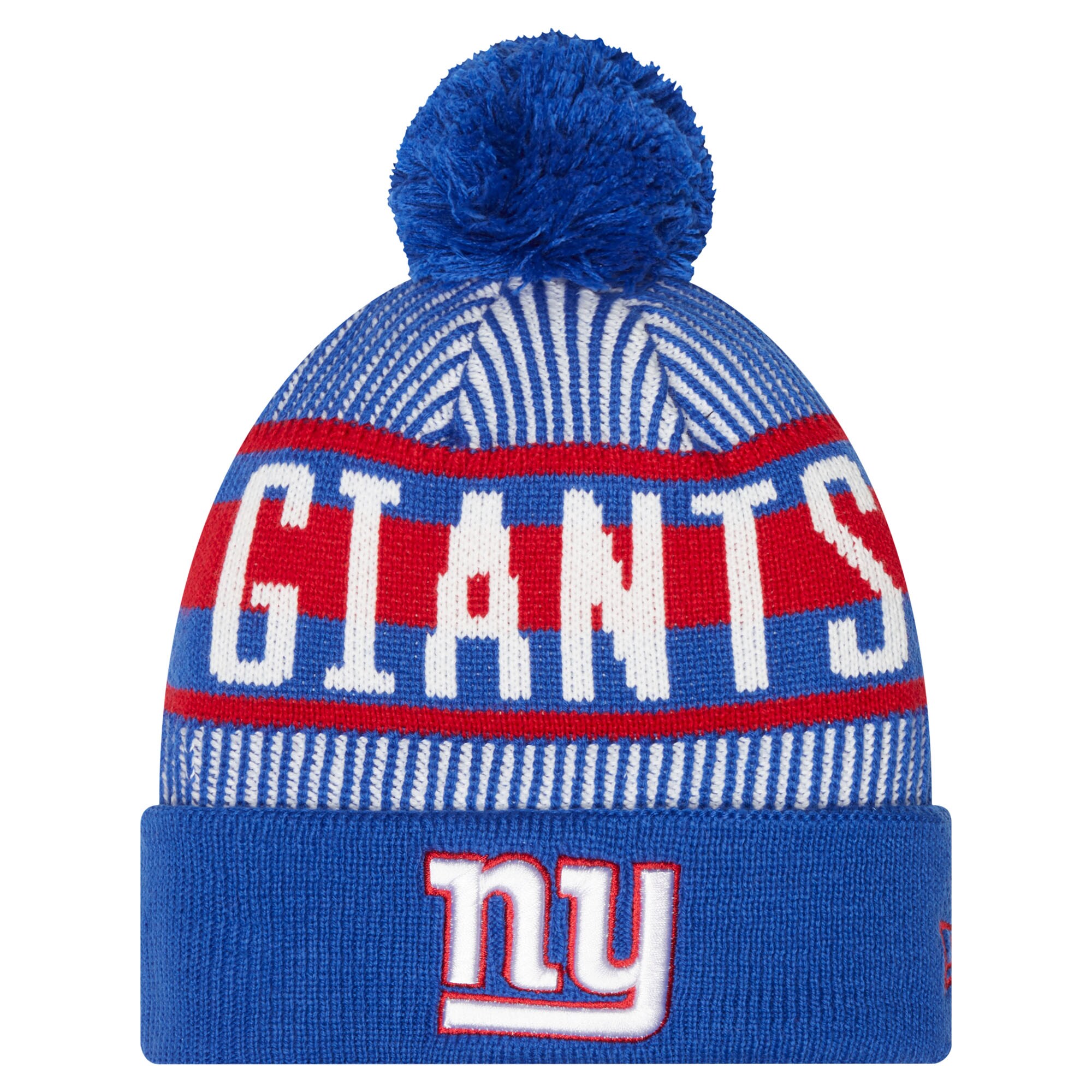 New York Giants youth new era royal new york giants striped cuffed knit hat with pom | Giants Shop