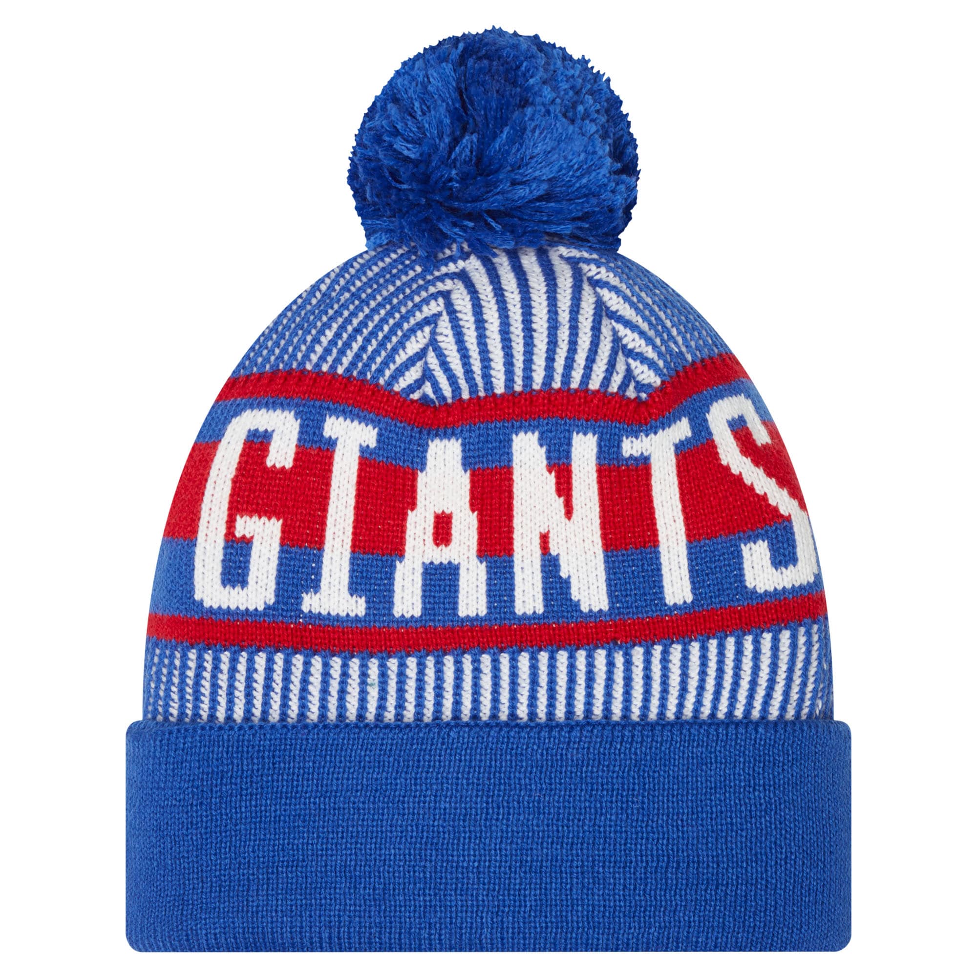 New York Giants youth new era royal new york giants striped cuffed knit hat with pom | Giants Shop