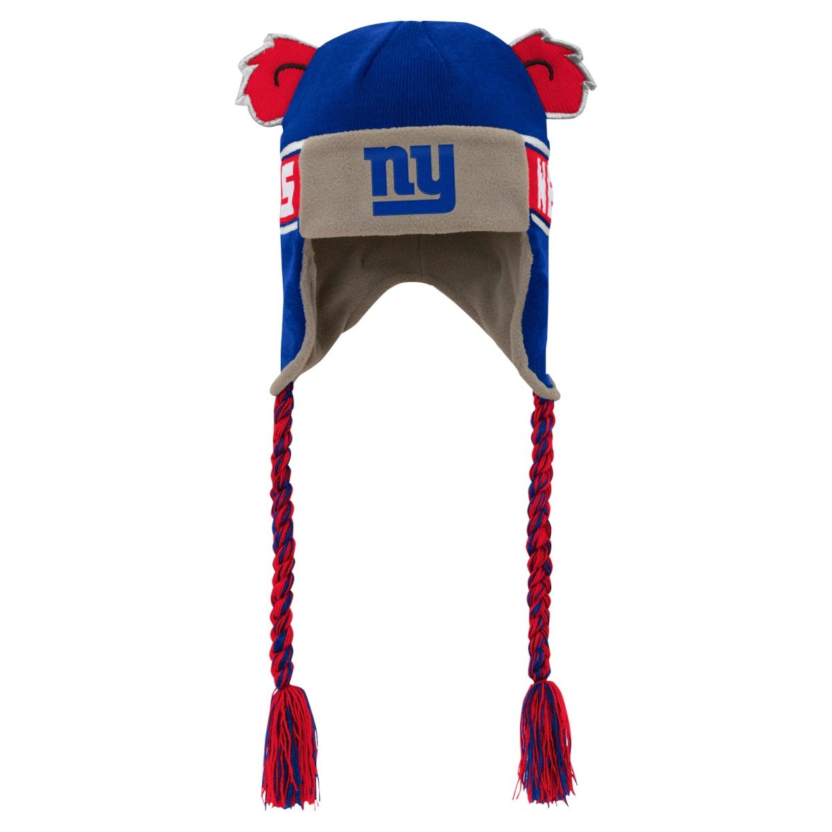 New York Giants youth royal new york giants wordmark ears trooper knit hat | Giants Shop