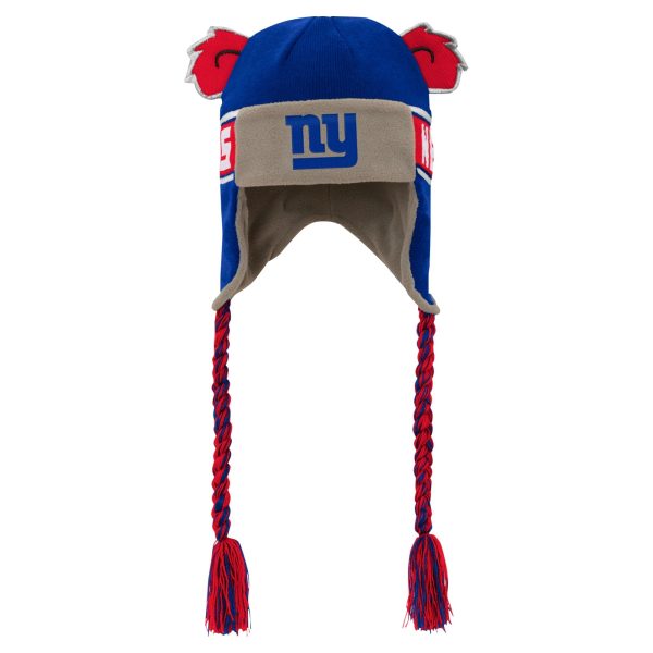 New York Giants youth royal new york giants wordmark ears trooper knit hat | Giants Shop