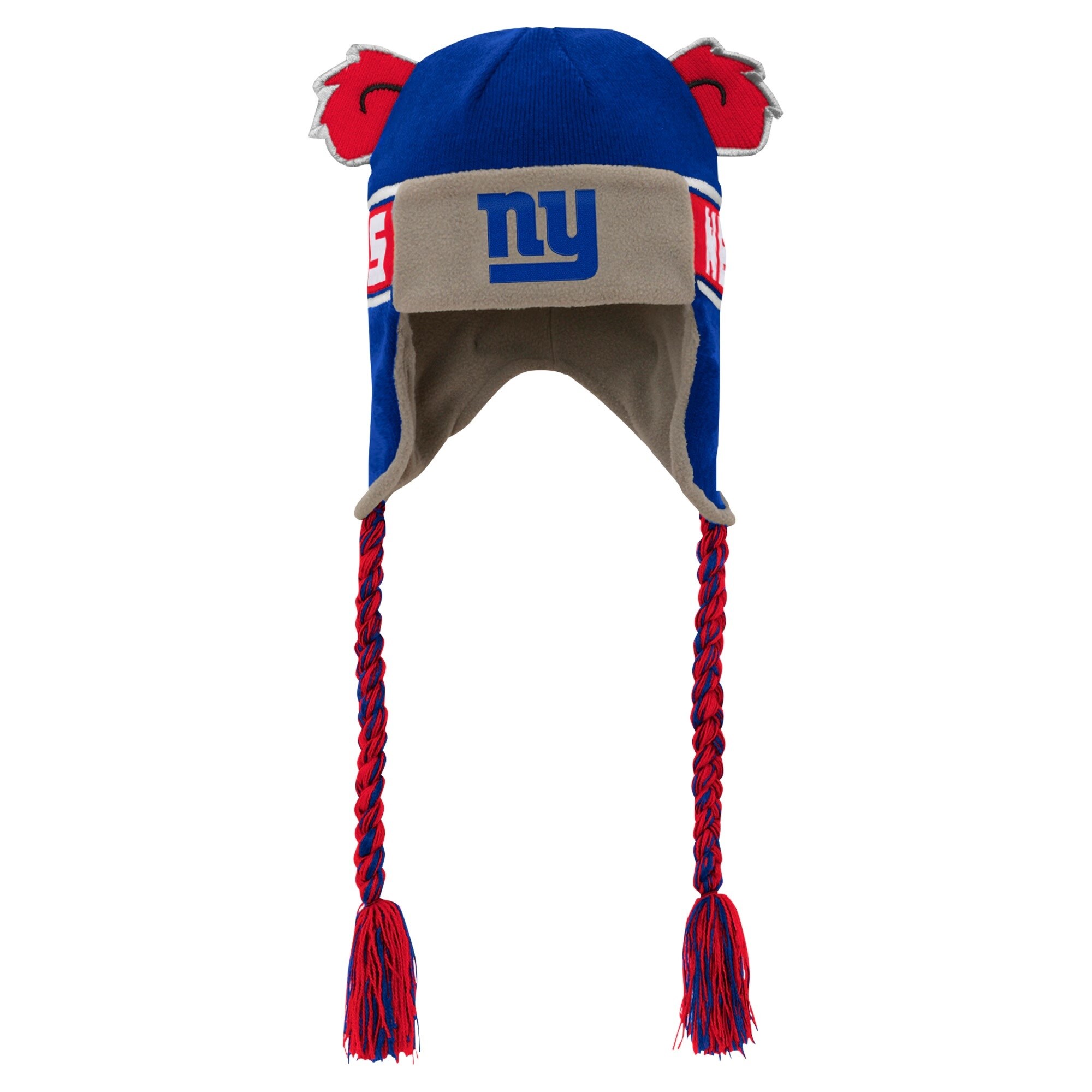 New York Giants youth royal new york giants wordmark ears trooper knit hat | Giants Shop