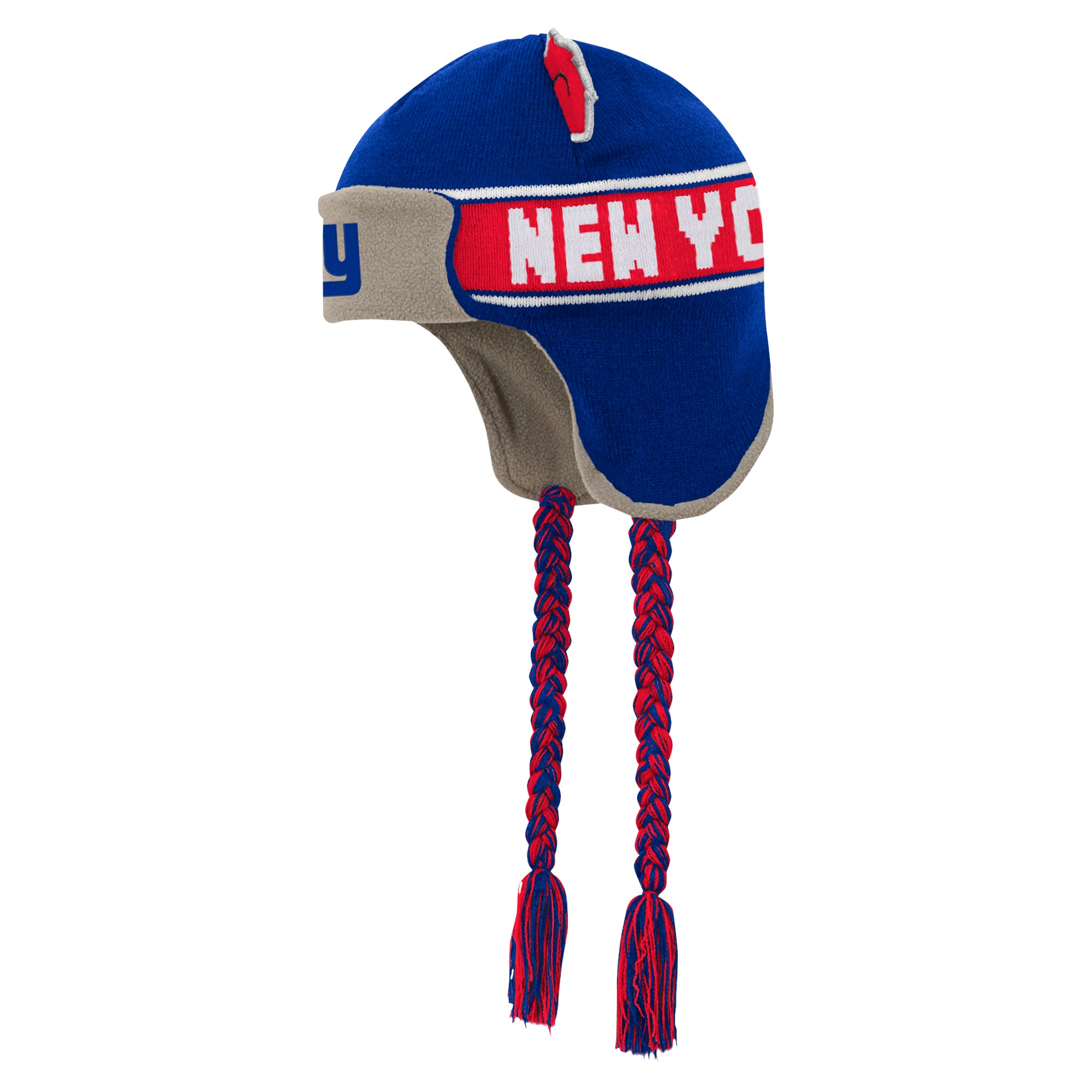 New York Giants youth royal new york giants wordmark ears trooper knit hat | Giants Shop